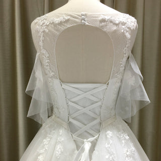 Women Off Shoulder Keyhole A Line Wedding Dress with Flutter Sleeve - Rosymae