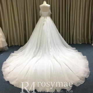 Women Off Shoulder Keyhole A Line Wedding Dress with Flutter Sleeve - Rosymae