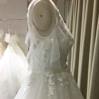 Women Off Shoulder Keyhole A Line Wedding Dress with Flutter Sleeve - Rosymae