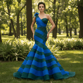 Women One Shoulder Mermaid Trumpet Prom Dress Formal Party Gown - Rosymae