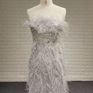 Women Sparkly & Elegant Grey Mermaid Prom Dress with Feather - Rosymae