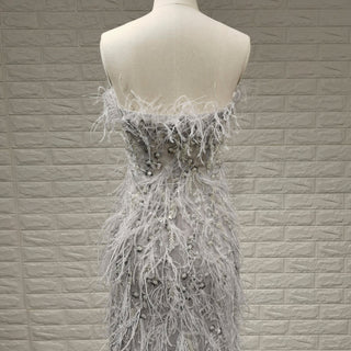 Women Sparkly & Elegant Grey Mermaid Prom Dress with Feather - Rosymae