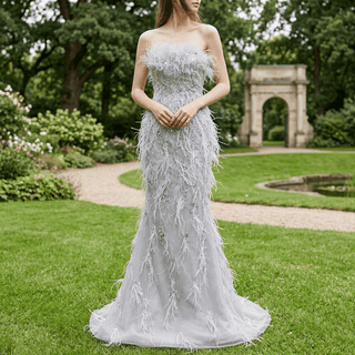 Evening dress with feather.