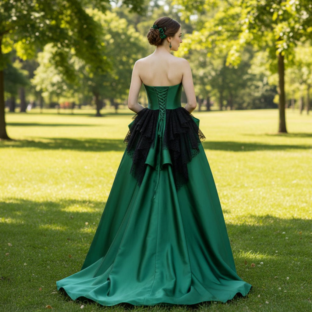 Women Taffeta Strapless Party Dress Ball Gown Ruffle Prom Gown - Rosymae