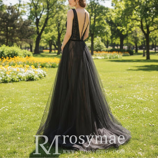 Women's Black Party Formal Dresses & Evening Gowns with Vneck - Rosymae