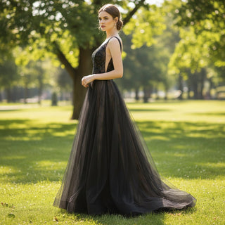 Women's Black Party Formal Dresses & Evening Gowns with Vneck - Rosymae