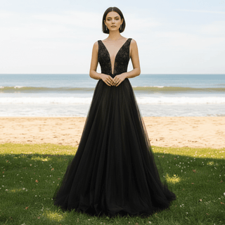 Women's Black Party Formal Dresses & Evening Gowns with Vneck - Rosymae
