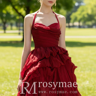 Women's Burgundy Formal Dresses & Evening Gowns with Leg Slit - Rosymae