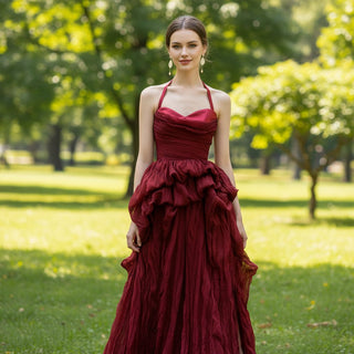 Women's Burgundy Formal Dresses & Evening Gowns with Leg Slit - Rosymae