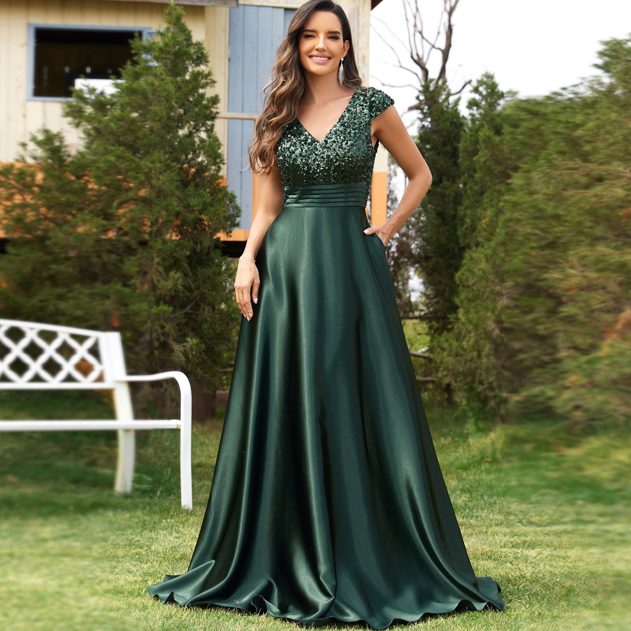 cap sleeve prom dress Sleeves Open Back Blue Evening Chic Side Slit Appliques Dresses On Sale Cap Sleeve Color Women's Elegant Sequin Satin Prom