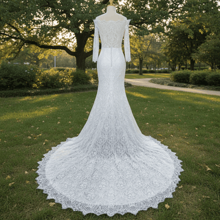 Women's Floral Lace Long Sleeve Off Shoulder Wedding Mermaid Dress - Rosymae