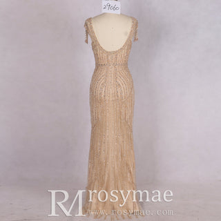 Women's Long Champagne Prom Dresses Evening Gowns - Rosymae