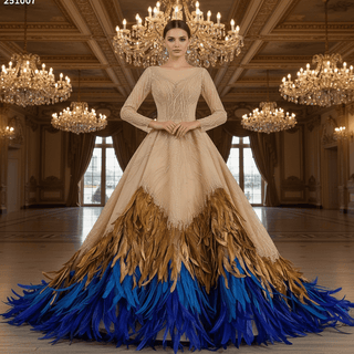 Women's Long Sleeve Dresses & Formal Gowns with Feathers - Rosymae