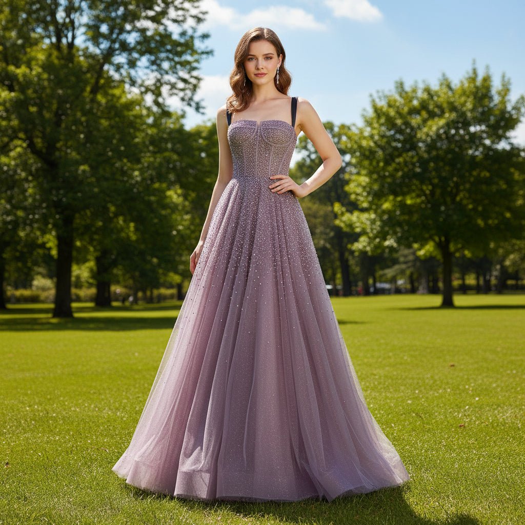 misses purple dresses women's purple dresses Wedtrend Women Purple Formal Party Dress A Line Spaghetti Straps Corset Tiered Wedding Guest Dress WEDTREND