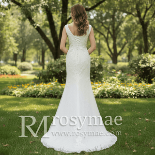 Womens V Neck Lace Appliques Wedding Dress Mermaid Bridal Gowns - Rosymae