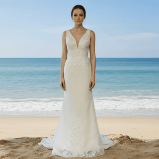 Womens V Neck Lace Appliques Wedding Dress Mermaid Bridal Gowns - Rosymae