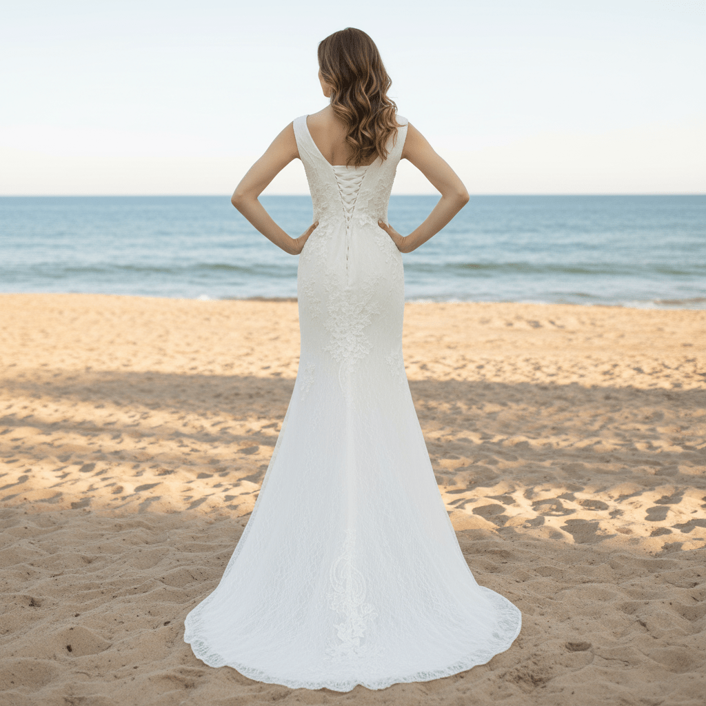 Womens V Neck Lace Appliques Wedding Dress Mermaid Bridal Gowns - Rosymae