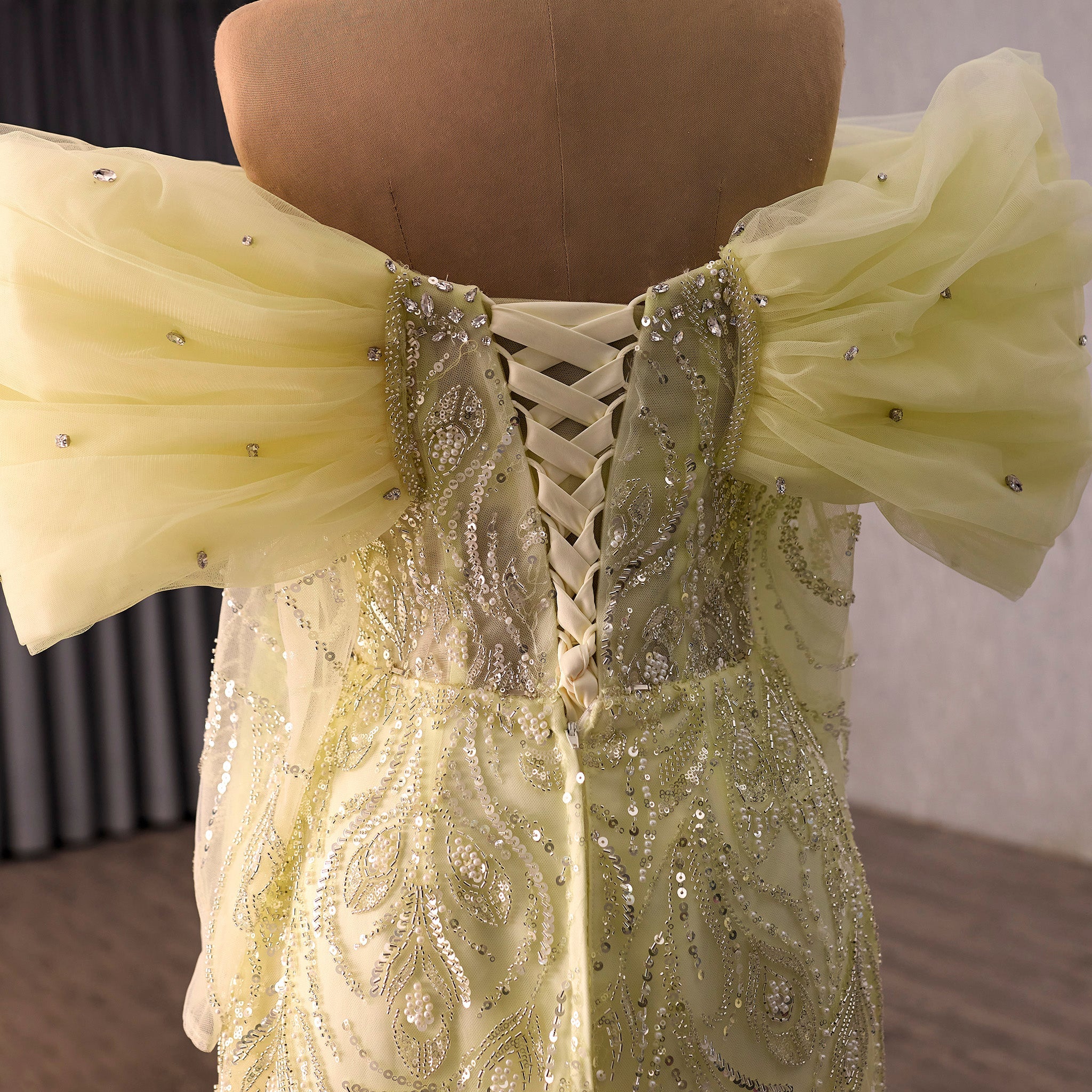 Yellow 2-in-1 Formal Gown with Beaded Mermaid & Detachable Tiered Overskirt - Rosymae