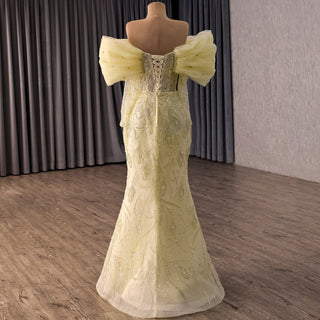 Yellow 2-in-1 Formal Gown with Beaded Mermaid & Detachable Tiered Overskirt - Rosymae