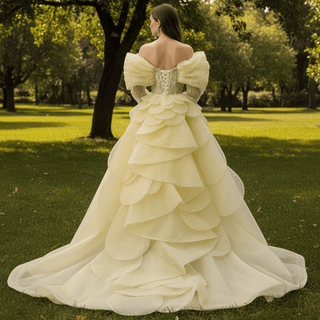 Yellow 2-in-1 Formal Gown with Beaded Mermaid & Detachable Tiered Overskirt - Rosymae