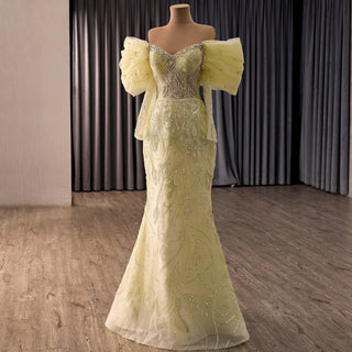 Yellow 2-in-1 Formal Gown with Beaded Mermaid & Detachable Tiered Overskirt - Rosymae