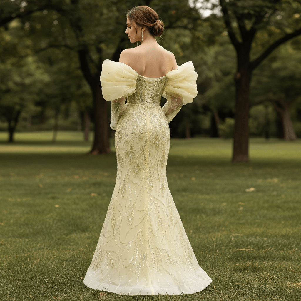 Yellow 2-in-1 Formal Gown with Beaded Mermaid & Detachable Tiered Overskirt - Rosymae
