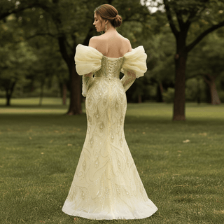 Yellow 2-in-1 Formal Gown with Beaded Mermaid & Detachable Tiered Overskirt - Rosymae