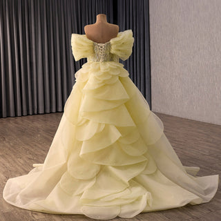 Yellow 2-in-1 Formal Gown with Beaded Mermaid & Detachable Tiered Overskirt - Rosymae