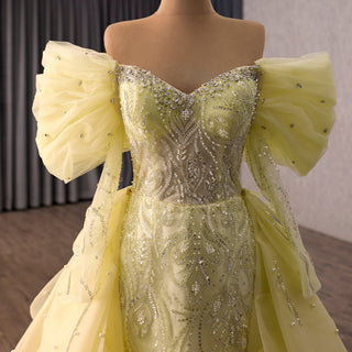 Yellow 2-in-1 Formal Gown with Beaded Mermaid & Detachable Tiered Overskirt - Rosymae