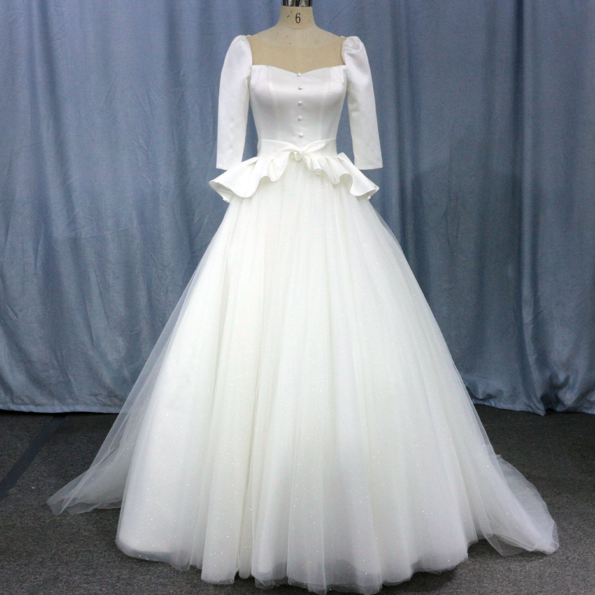 3/4 Sleeve A-line Wedding Dress With Illusion Neckline - Rosymae