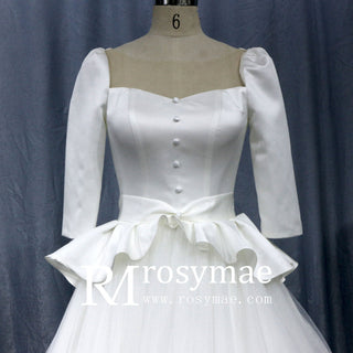 3/4 Sleeve A-line Wedding Dress With Illusion Neckline - Rosymae