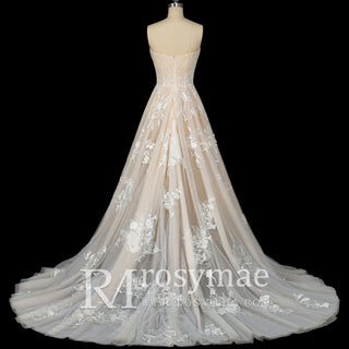 Sweetheart A Line Bridal Wedding Dress with Floral Lace Appliqués
