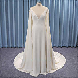 Elegant Detachable Soft Satin Capes Wedding Dresses Sexy V-neck