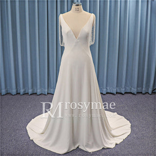 Elegant Detachable Soft Satin Capes Wedding Dresses Sexy V-neck