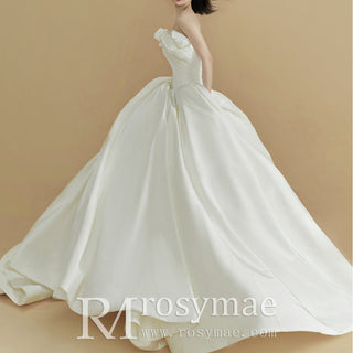 Asymmetrical Neckline Satin Bridal Wedding Dresses of 2023