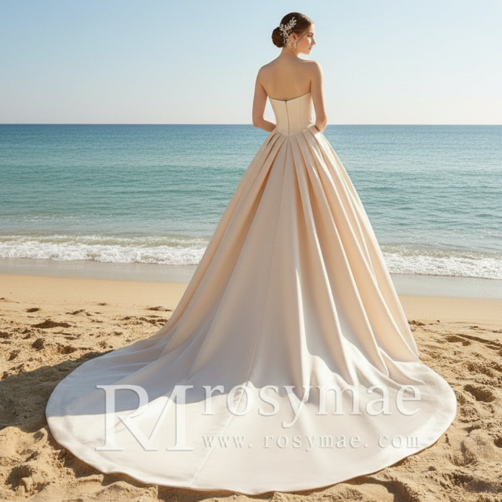 Asymmetrical Neckline Wedding Dress A-Line Bridal Gown Rosymae Asymmetrical Neckline Wedding Dress A-Line Bridal Gown Rosymae