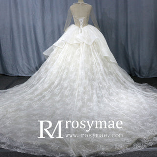 Tulle and Sheer Lace Ball Gown Wedding Dress