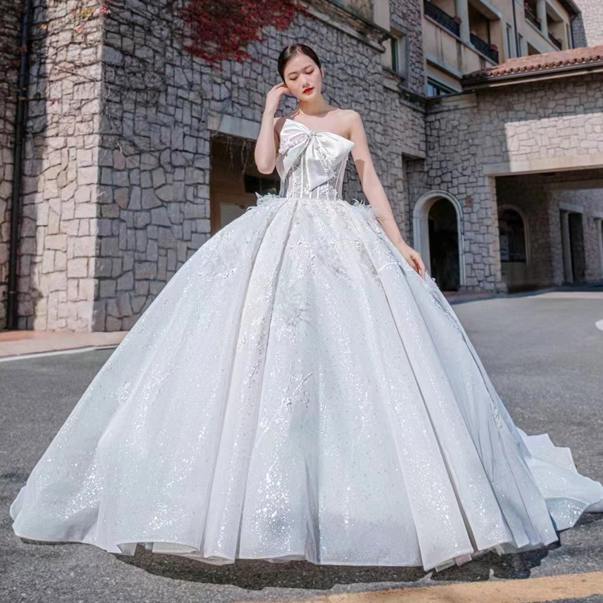 Long sleeves big ball gown wedding dress princess puffy bridal dress -  AliExpress