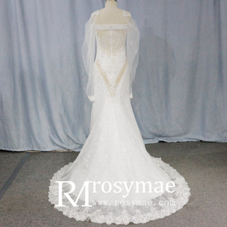 Beading-Lantern-Sleeve-Lace-Wedding-gown