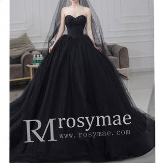 Ball Gown Sweetheart Black Wedding Dress Tulle Bridal Gown