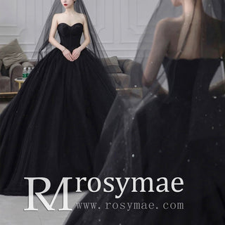 Ball Gown Sweetheart Black Wedding Dress Tulle Bridal Gown