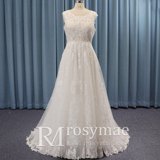 Cap Sleeve Illusion Lace A-line Bridal Wedding Dresses