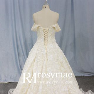 Champagne-lace-off-the-shoulder-wedding-dresses