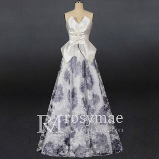 Colored Textile Printing Floral A Line Beach Wedding Dresses