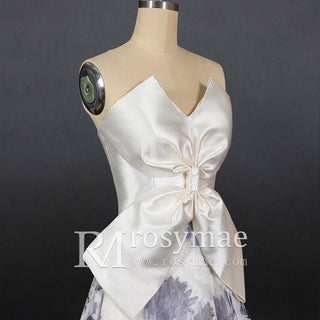 Colored Textile Printing Floral A Line Beach Wedding Dresses