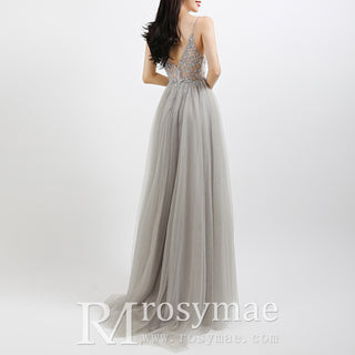 Spaghetti Strap Special Occasion Dresses Prom Gowns with Slit