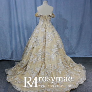 Golden-wedding-gown-3D-embroidery-lace