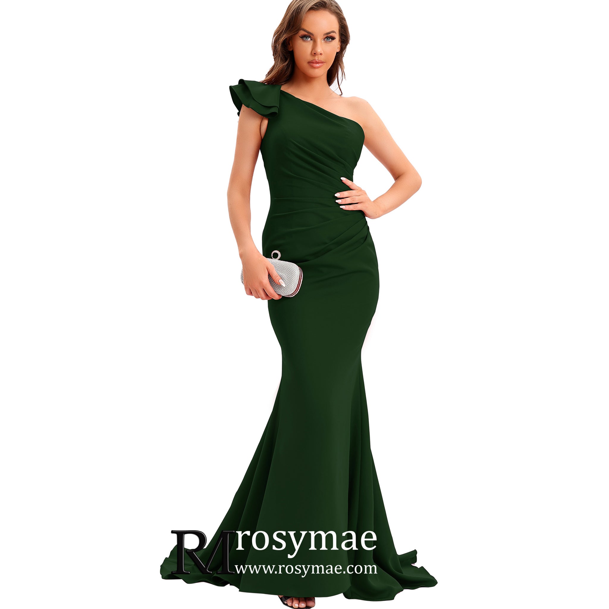 One Shoulder Prom Gowns Single Strap Wedding Guest Dresses Hunter Green / 10 One Shoulder Prom Gowns Single Strap Wedding Guest Dresses Hunter Green / 10