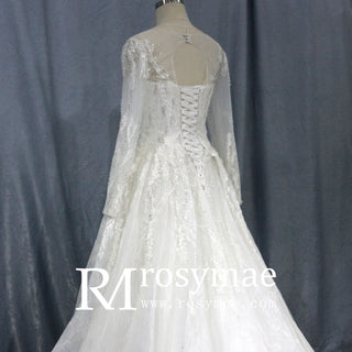 Luxurious Lace Illusion Long Sleeve Ball Gown Wedding Dress