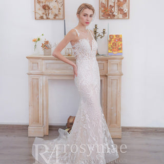 Lace-Applique-Mermaid-Wedding-Dress-V-neck